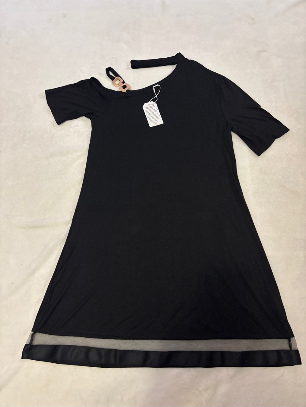 Dress One-Shoulder Black A-Line with Mesh Hem Accent NWT Size Small